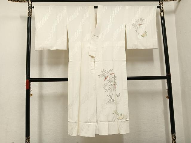平和屋着物●長襦袢　袷　手描き　花鳥文　正絹　逸品　AABG9012ph
