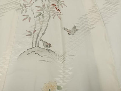 平和屋着物●長襦袢　袷　手描き　花鳥文　正絹　逸品　AABG9012ph