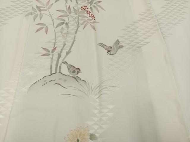 平和屋着物●長襦袢　袷　手描き　花鳥文　正絹　逸品　AABG9012ph
