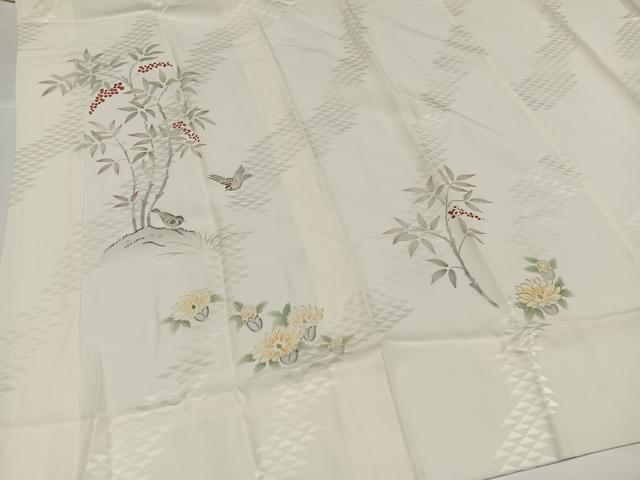 平和屋着物●長襦袢　袷　手描き　花鳥文　正絹　逸品　AABG9012ph