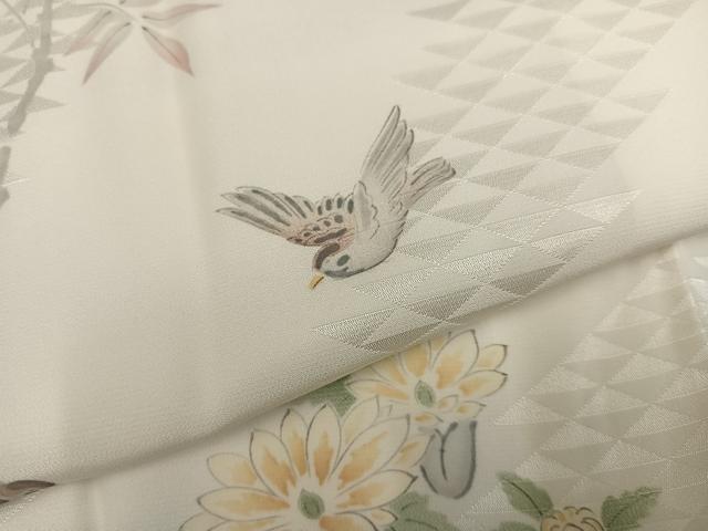 平和屋着物●長襦袢　袷　手描き　花鳥文　正絹　逸品　AABG9012ph