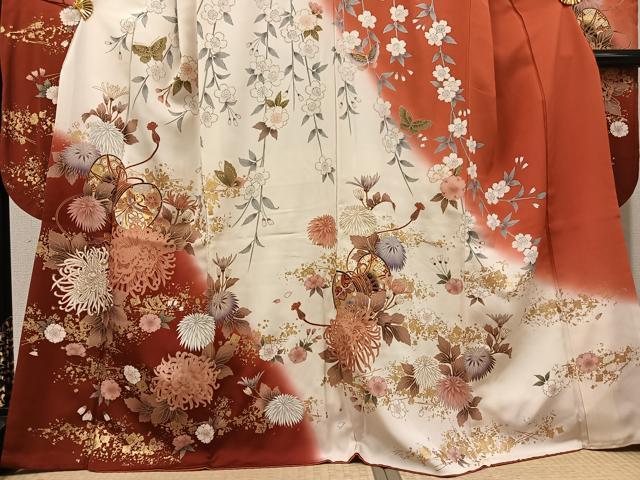 平和屋着物●豪華振袖　鳳凰花鼓舞蝶文　暈し染め　金彩　正絹　逸品　AABG9015ph