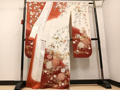 平和屋着物●豪華振袖　鳳凰花鼓舞蝶文　暈し染め　金彩　正絹　逸品　AABG9015ph