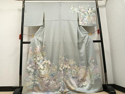 平和屋着物●訪問着　作家物　手描き　草花文　暈し染め　金彩　正絹　逸品　AABG9018ph