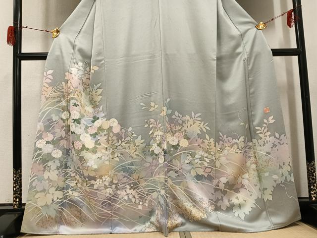 平和屋着物●訪問着　作家物　手描き　草花文　暈し染め　金彩　正絹　逸品　AABG9018ph