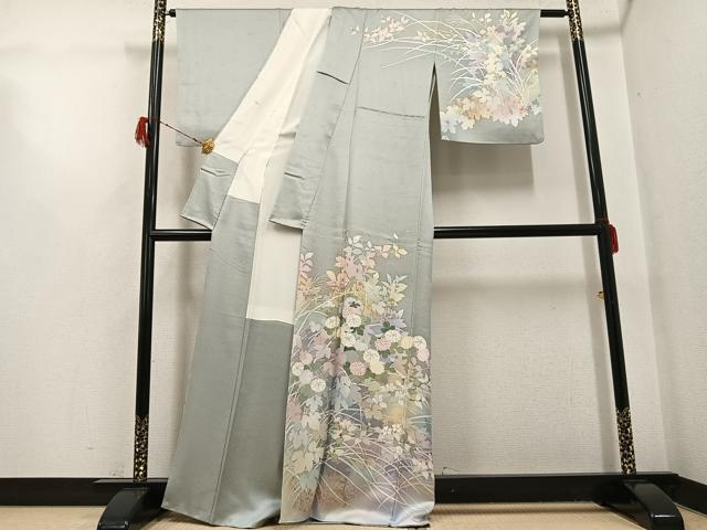 平和屋着物●訪問着　作家物　手描き　草花文　暈し染め　金彩　正絹　逸品　AABG9018ph