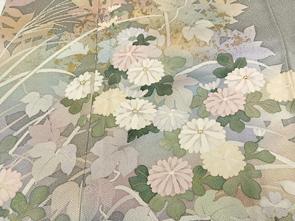 平和屋着物●訪問着　作家物　手描き　草花文　暈し染め　金彩　正絹　逸品　AABG9018ph