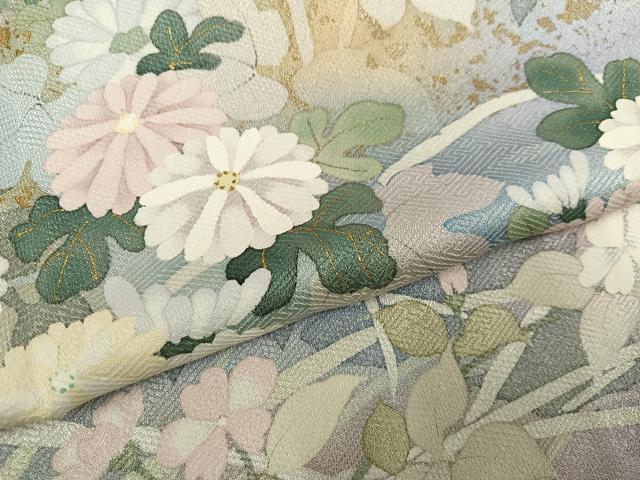 平和屋着物●訪問着　作家物　手描き　草花文　暈し染め　金彩　正絹　逸品　AABG9018ph