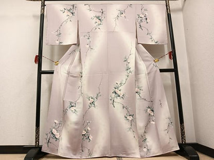 平和屋着物●上質な小紋　作家物　良華　手描き　枝花文　暈し染め　正絹　逸品　AABG9019ph