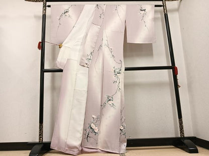 平和屋着物●上質な小紋　作家物　良華　手描き　枝花文　暈し染め　正絹　逸品　AABG9019ph