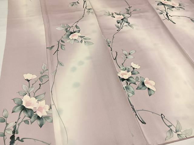 平和屋着物●上質な小紋　作家物　良華　手描き　枝花文　暈し染め　正絹　逸品　AABG9019ph