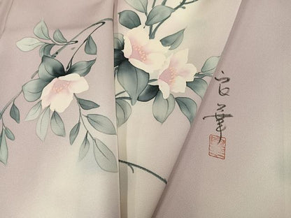 平和屋着物●上質な小紋　作家物　良華　手描き　枝花文　暈し染め　正絹　逸品　AABG9019ph