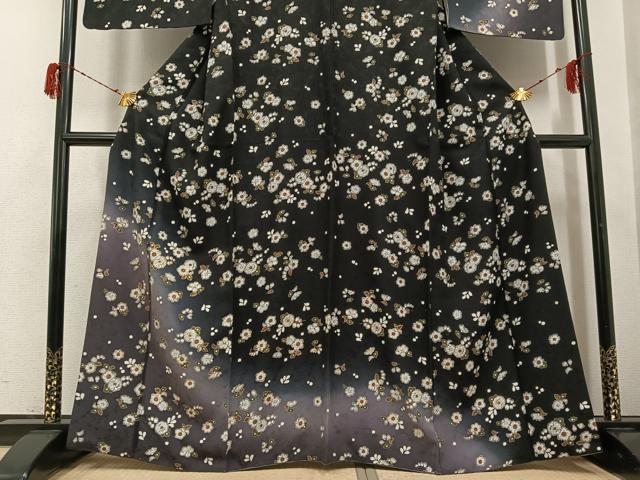 平和屋着物●訪問着　辻が花　暈し染め　黒地　金彩　正絹　逸品　AABG9021ph