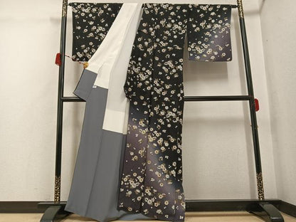平和屋着物●訪問着　辻が花　暈し染め　黒地　金彩　正絹　逸品　AABG9021ph