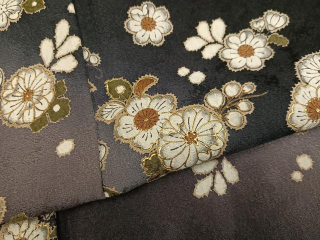 平和屋着物●訪問着　辻が花　暈し染め　黒地　金彩　正絹　逸品　AABG9021ph