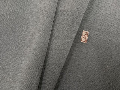平和屋着物●加賀友禅の巨匠　初代　由水十久　銀座きしや　色無地　灰色　鬼しぼ縮緬　たとう紙付き　正絹　逸品　AABG9025ph
