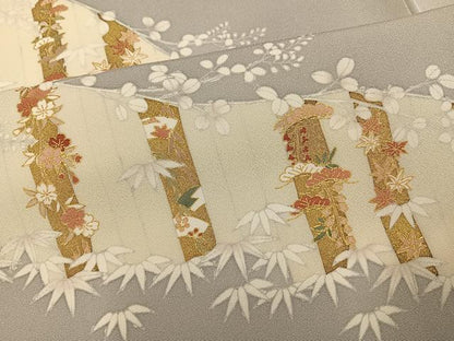 平和屋着物●訪問着　友禅　駒刺繍　松竹梅文　金彩　正絹　逸品　AABG9026ph