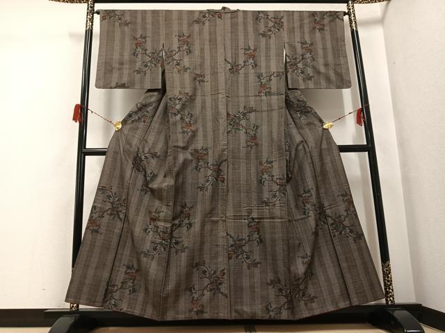 平和屋着物●本場大島紬　一元絣　草花文　正絹　逸品　AABG9028ph