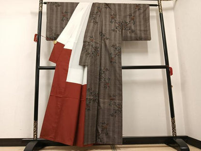 平和屋着物●本場大島紬　一元絣　草花文　正絹　逸品　AABG9028ph