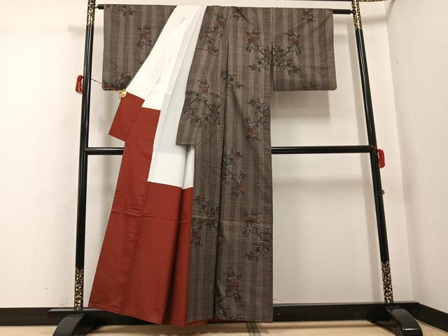 平和屋着物●本場大島紬　一元絣　草花文　正絹　逸品　AABG9028ph