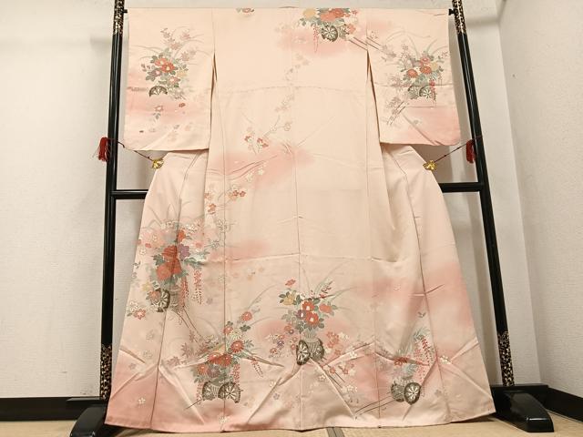 平和屋着物●訪問着　友禅　刺繍　花車文　暈し染め　金彩　正絹　逸品　AABG9030ph