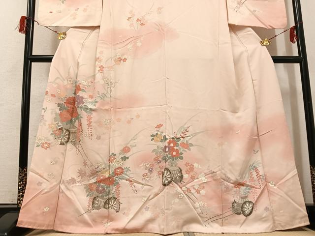 平和屋着物●訪問着　友禅　刺繍　花車文　暈し染め　金彩　正絹　逸品　AABG9030ph