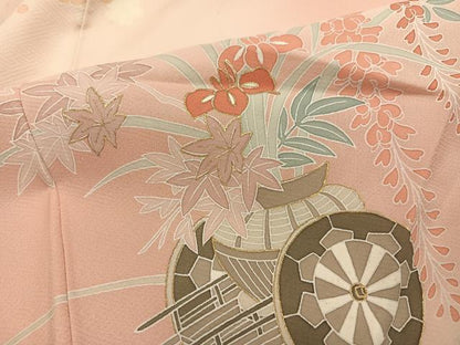 平和屋着物●訪問着　友禅　刺繍　花車文　暈し染め　金彩　正絹　逸品　AABG9030ph