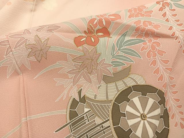 平和屋着物●訪問着　友禅　刺繍　花車文　暈し染め　金彩　正絹　逸品　AABG9030ph