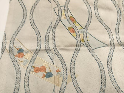 平和屋着物●訪問着　刺繍　立涌草花文　正絹　逸品　AABG9031ph