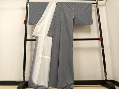 平和屋着物●江戸小紋　万筋　青×白　洗える着物　AABG9033ph