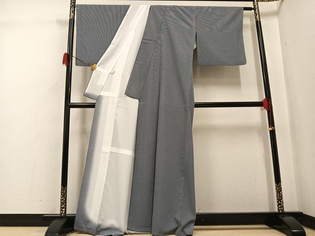 平和屋着物●江戸小紋　万筋　青×白　洗える着物　AABG9033ph
