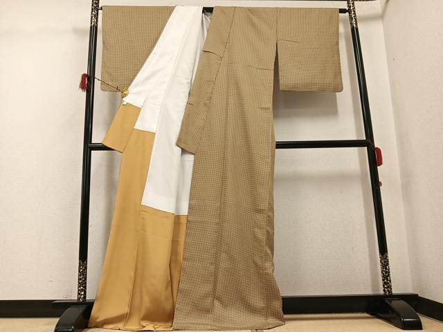 平和屋着物●上質な小紋　格子　正絹　逸品　AABG9034ph