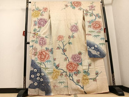 平和屋着物●豪華振袖　総絞り　草花文　正絹　逸品　AABG9035ph