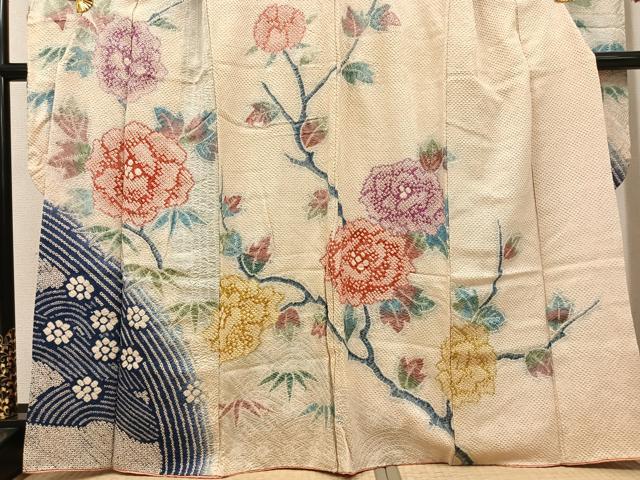 平和屋着物●豪華振袖　総絞り　草花文　正絹　逸品　AABG9035ph