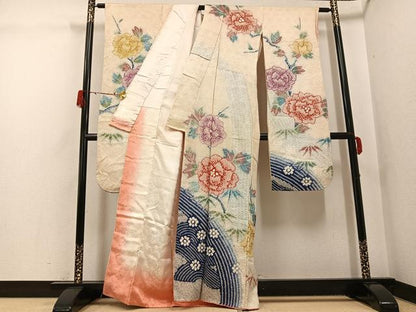 平和屋着物●豪華振袖　総絞り　草花文　正絹　逸品　AABG9035ph