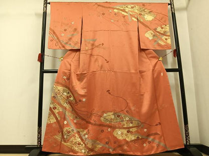 平和屋着物●十日町老舗ブランド　吉澤友禅　吾妻徳穂　訪問着　駒刺繍　花唐草文　金彩　正絹　逸品　AABG9037ph