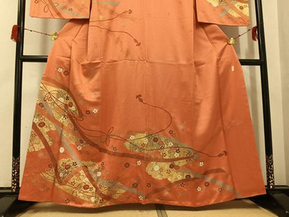 平和屋着物●十日町老舗ブランド　吉澤友禅　吾妻徳穂　訪問着　駒刺繍　花唐草文　金彩　正絹　逸品　AABG9037ph
