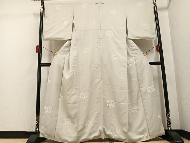 平和屋着物●上質な小紋　舞桜文　銀彩　正絹　逸品　AABG9038ph
