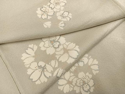 平和屋着物●上質な小紋　舞桜文　銀彩　正絹　逸品　AABG9038ph