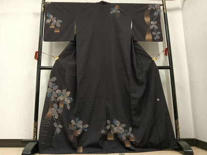 平和屋着物●花織　訪問着　作家物　蔦の葉文　金彩　正絹　逸品　AABG9043ph