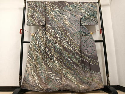 平和屋着物●訪問着　絞り　草木文　暈し染め　金彩　正絹　逸品　AABG9044ph