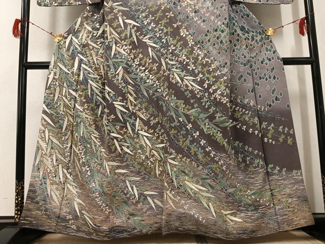 平和屋着物●訪問着　絞り　草木文　暈し染め　金彩　正絹　逸品　AABG9044ph