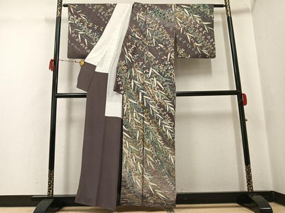 平和屋着物●訪問着　絞り　草木文　暈し染め　金彩　正絹　逸品　AABG9044ph