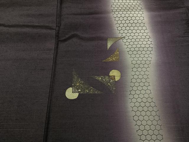平和屋着物●訪問着　紬地　竹屋町刺繍　間道　暈し染め　金銀彩　正絹　逸品　AABG9054ph
