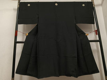 平和屋着物●男性　黒紋付　正絹　逸品　AABG9057ph