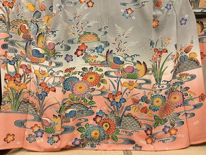 平和屋着物●豪華振袖　紅型　流水鴛鴦花文　暈し染め　正絹　逸品　AABG9060ph
