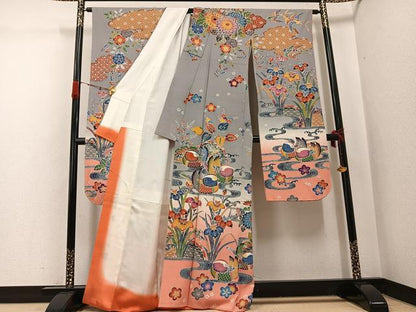 平和屋着物●豪華振袖　紅型　流水鴛鴦花文　暈し染め　正絹　逸品　AABG9060ph