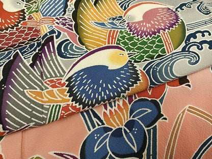 平和屋着物●豪華振袖　紅型　流水鴛鴦花文　暈し染め　正絹　逸品　AABG9060ph