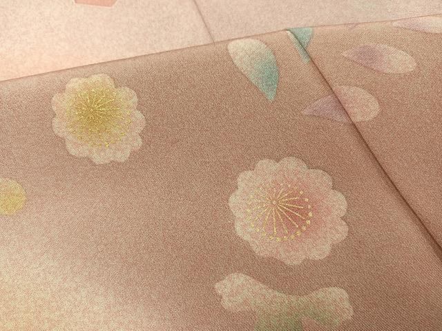 平和屋着物●訪問着　友禅　駒刺繍　舞扇草花文　暈し染め　金彩　正絹　逸品　AABG9062ph