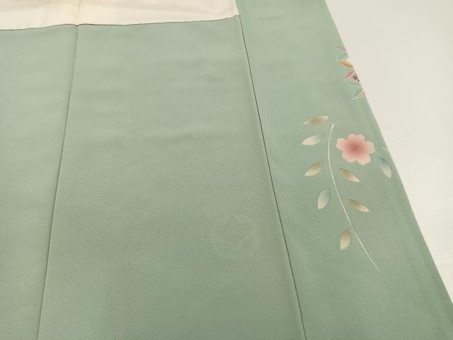 平和屋着物●訪問着　友禅　駒刺繍　舞扇草花文　暈し染め　金彩　正絹　逸品　AABG9062ph